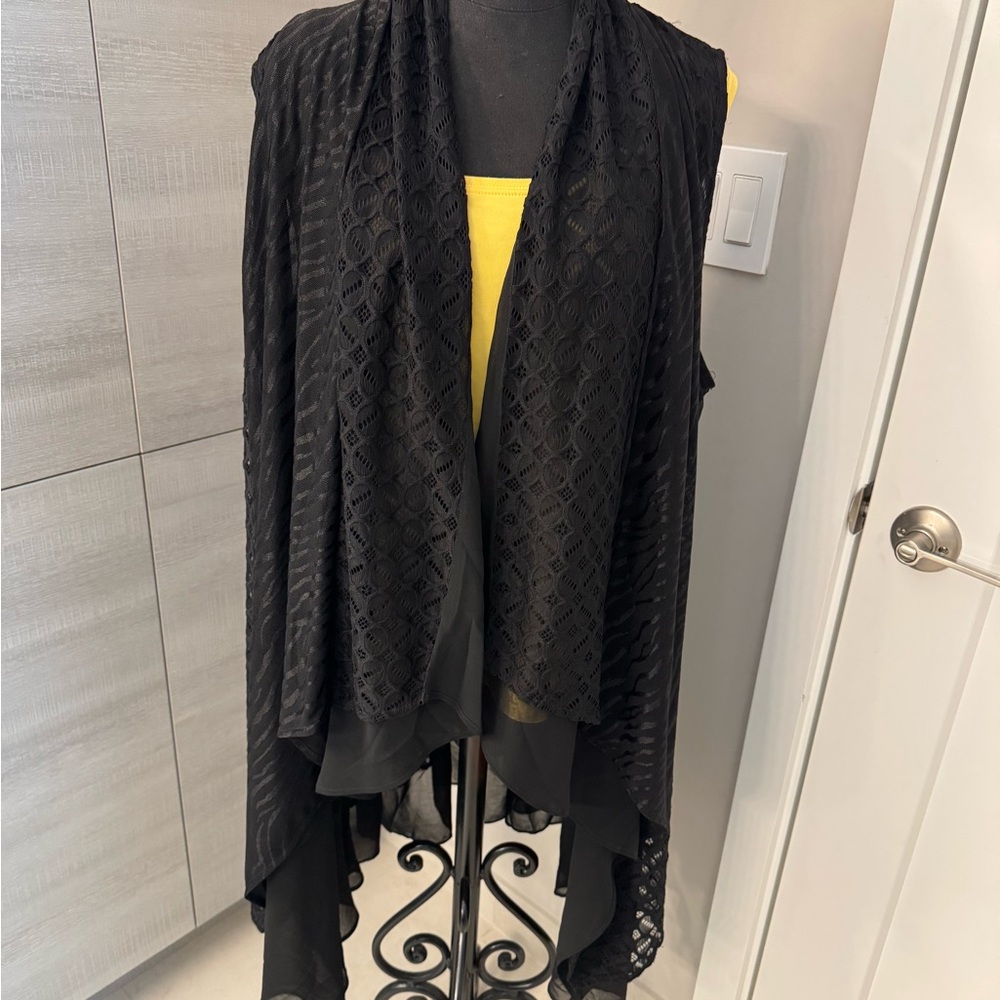 Elegant Black Lace long Vest . Women's Size XL
